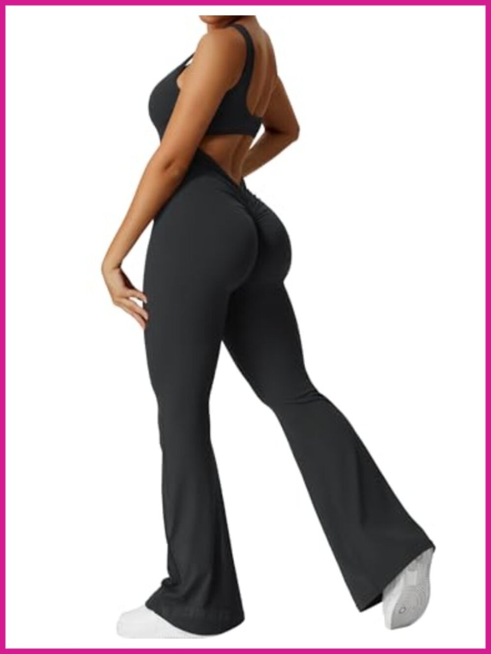 Women's Backless Flare Yoga Jumpsuit Wide Leg Scrunch